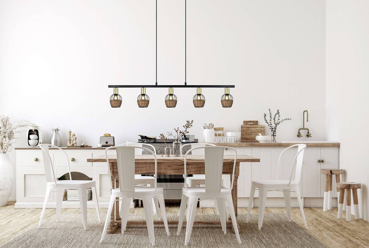 Näve Leuchten Pendelleuchte 7093322 schwarz Rattan Metall B/H/T: ca. 10x120x100 cm E14 5 Brennstellen