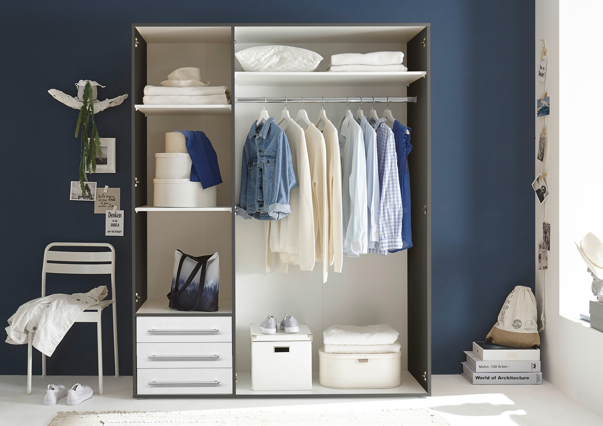 Kleiderschrank Lyss Graphit weiß B/H/T: ca. 155x194x58 cm