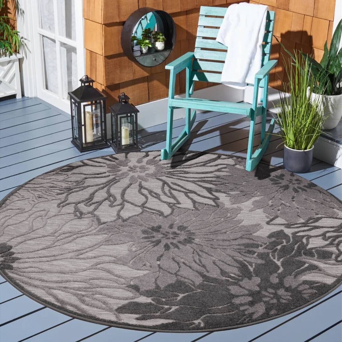 Sanat Outdoorteppich FLORAL grau B/L: ca. 200x200 cm