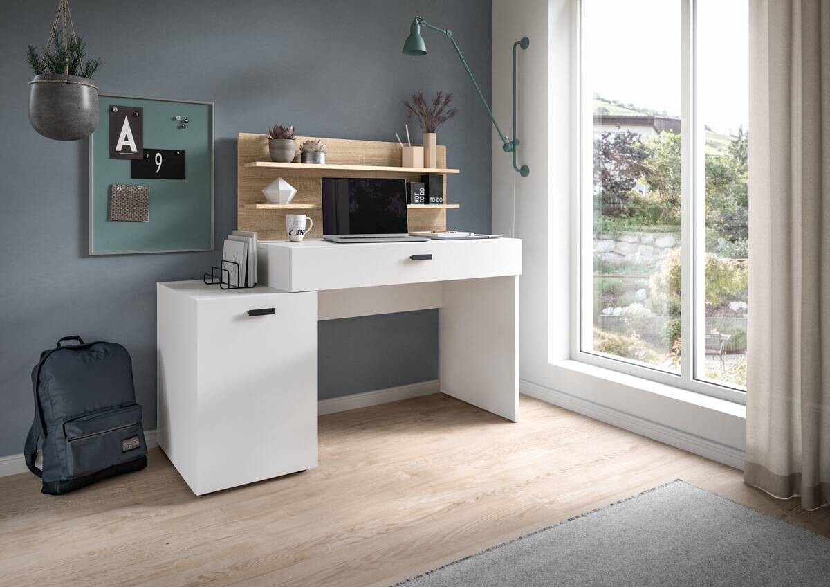 Schreibtisch Match weiß Eiche Sonoma Nachbildung B/H/T: ca. 130x117x54 cm