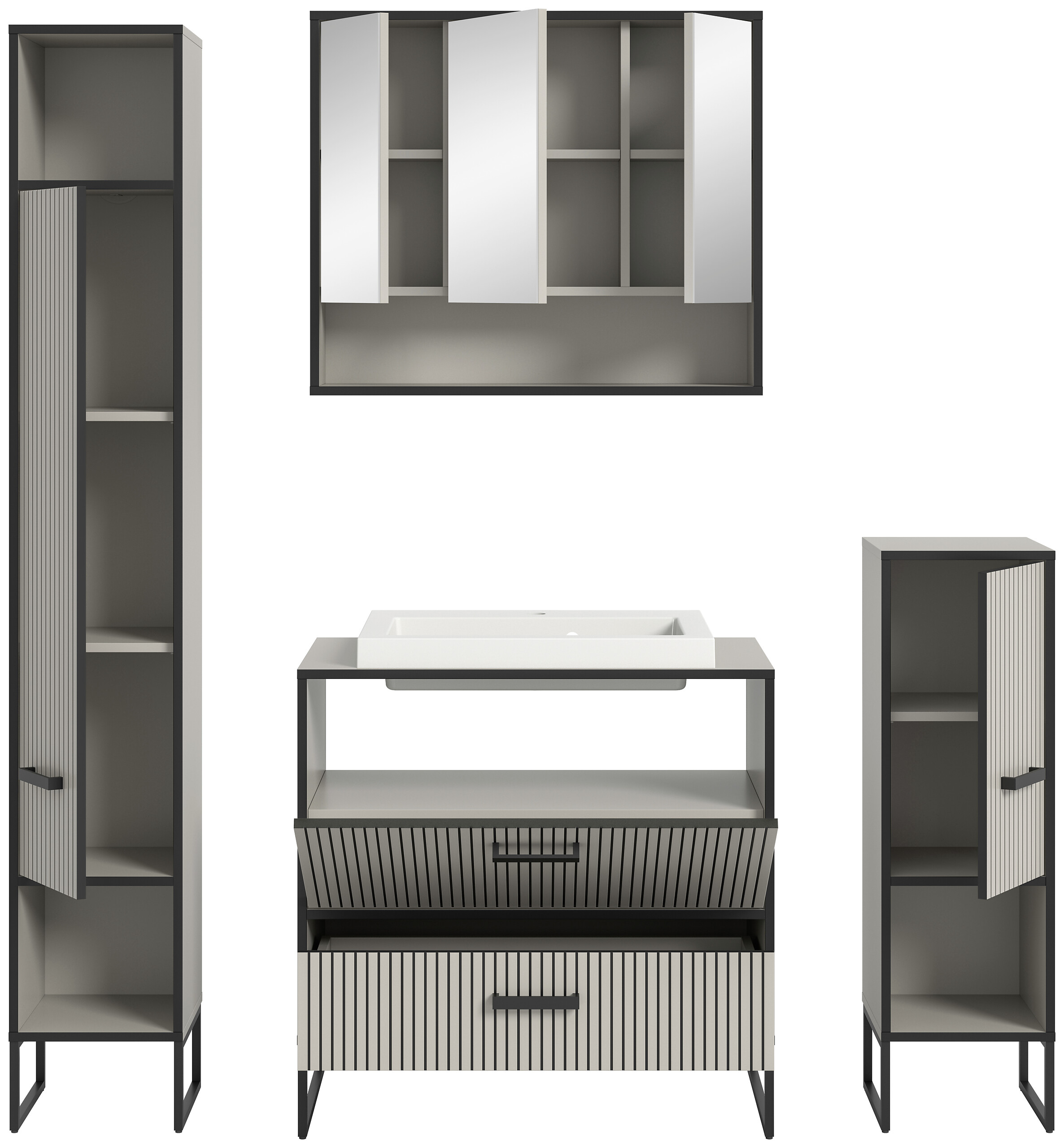 Badezimmer-Set BAGNO schwarz Kaschmirgrau Nachbildung B/H/T: ca. 170x192x48 cm