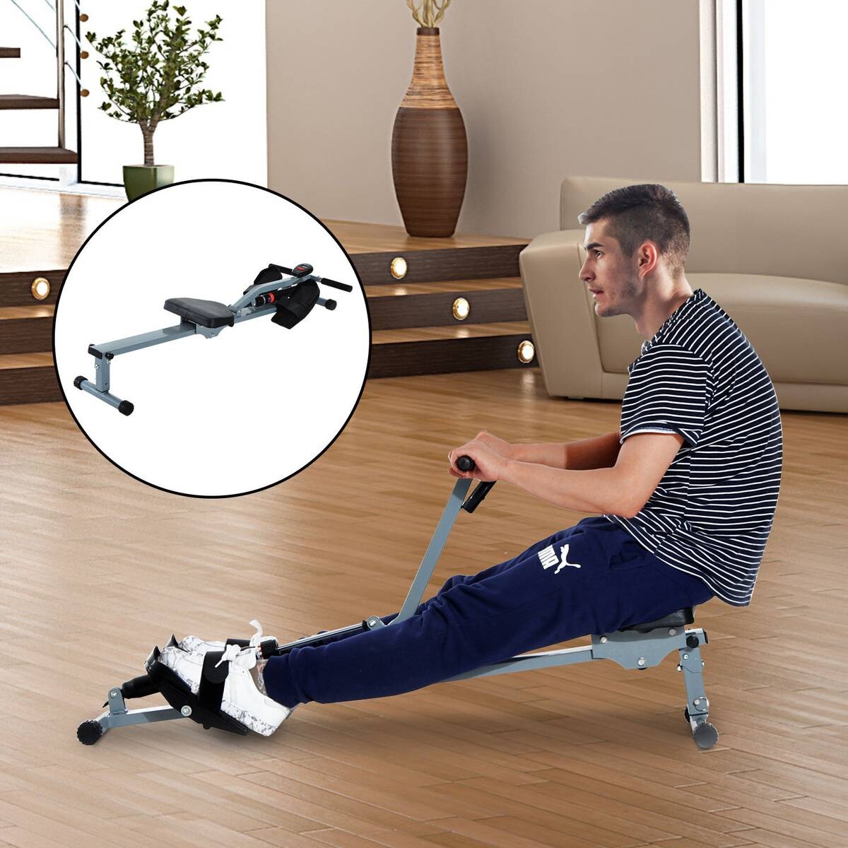 HOMCOM Ruderzugmaschine grauschwarz Stahl B/H/L: ca. 67,5x67x130 cm