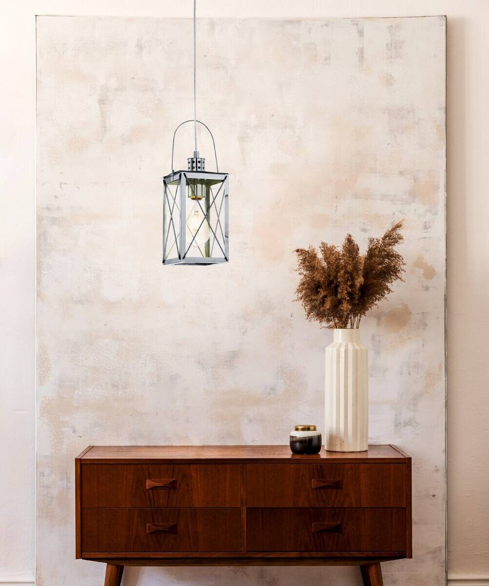 Eglo Pendelleuchte Donmington silber Glas Stahl B/H/L: ca. 15x110x15 cm E27 1 Brennstellen