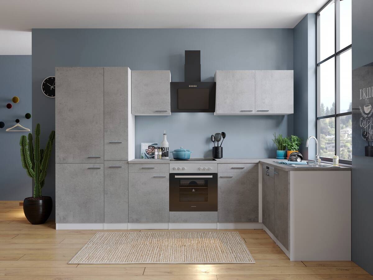 Respekta Winkelküche Malia Beton Optik B/H/T: ca. 310x200x172 cm