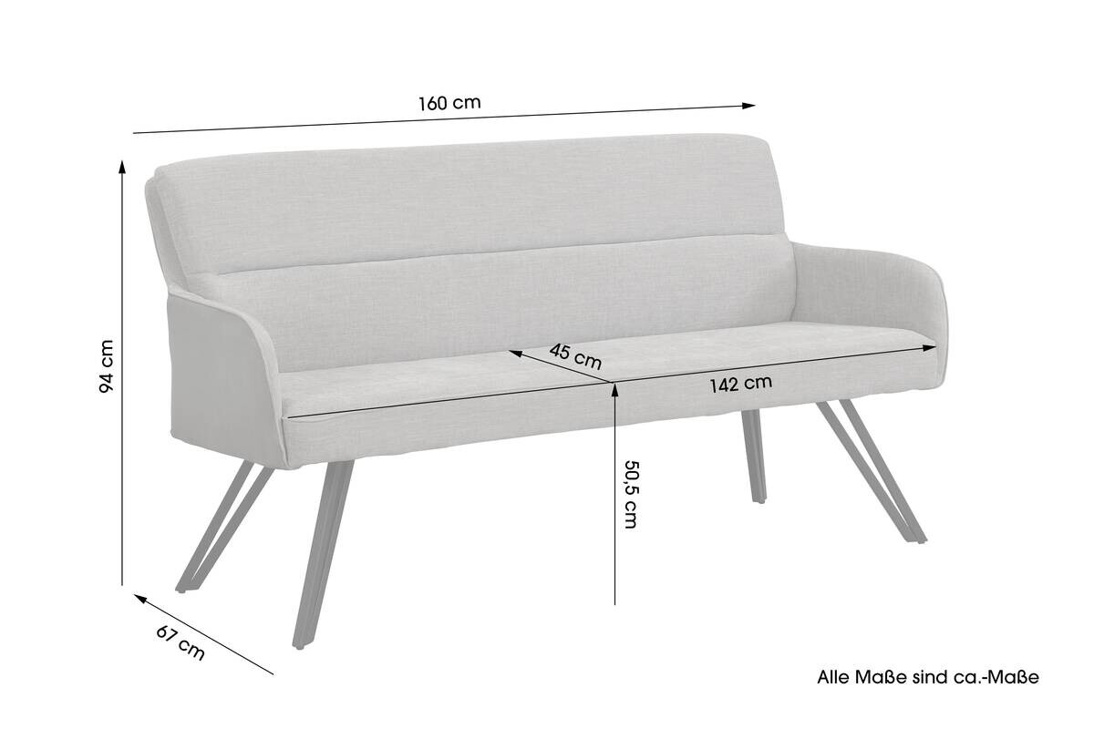 Sitzbank TINO schwarz grau Metall Microfaser B/H/T: ca. 160x94x67 cm