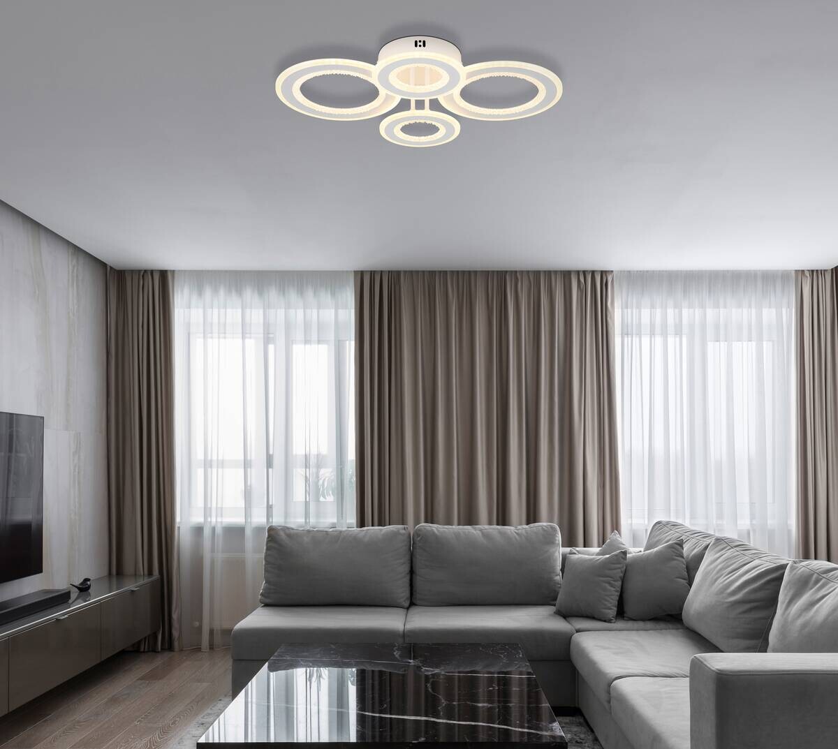 GLOBO LED-Deckenleuchte weiß klar Opal Kunststoff Metall B/H/L: ca. 42x12x59 cm 1 Brennstellen