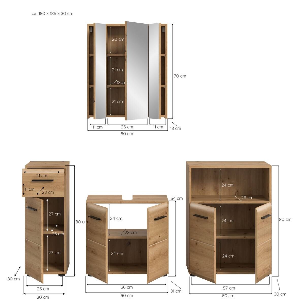 Badezimmer-Set Ice Artisan Oak Nachbildung B/H/T: ca. 180x185x30 cm