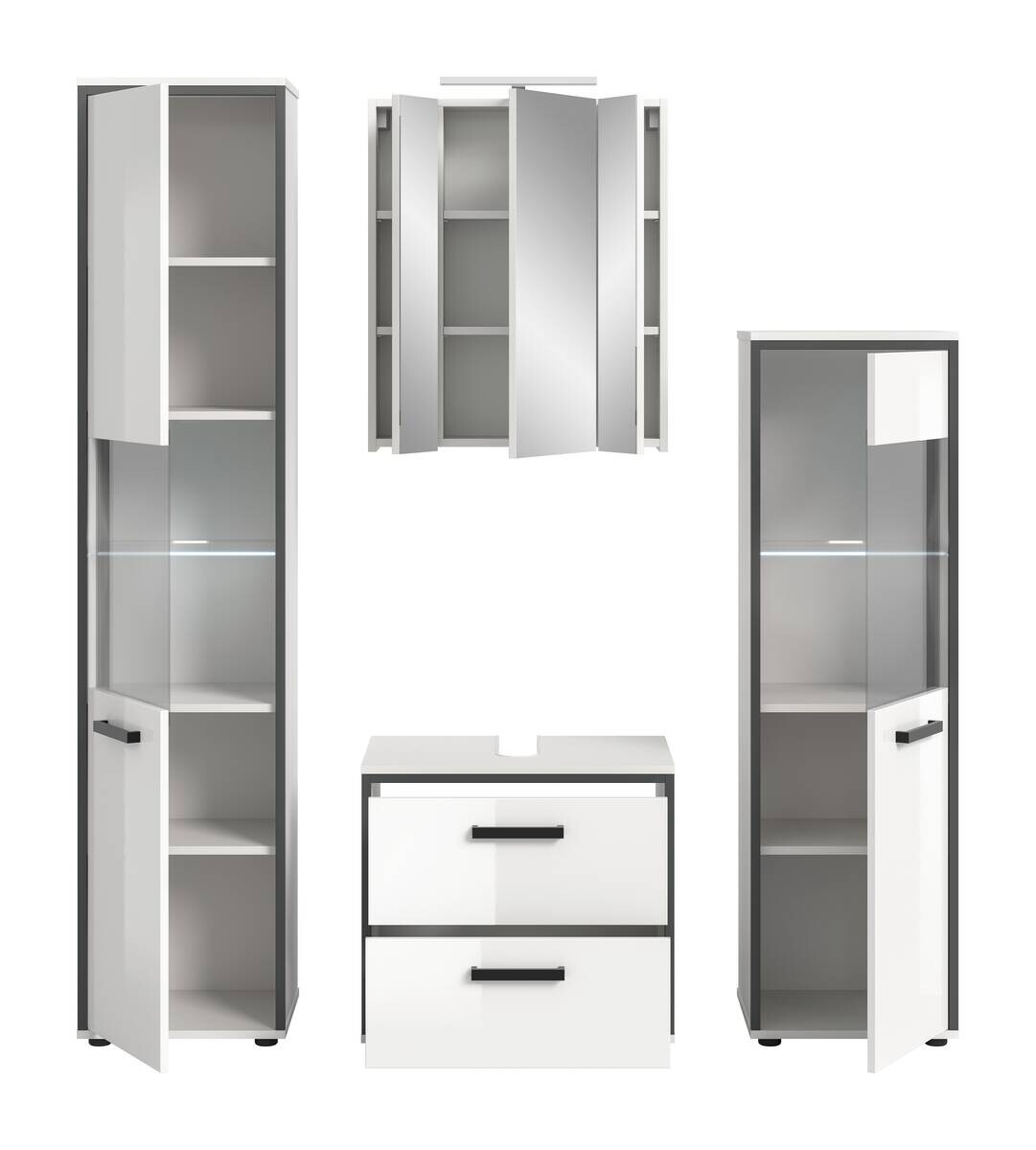 Badblock KOJAK weiß Hochglanz anthrazit grau B/H/T: ca. 171x188x37 cm