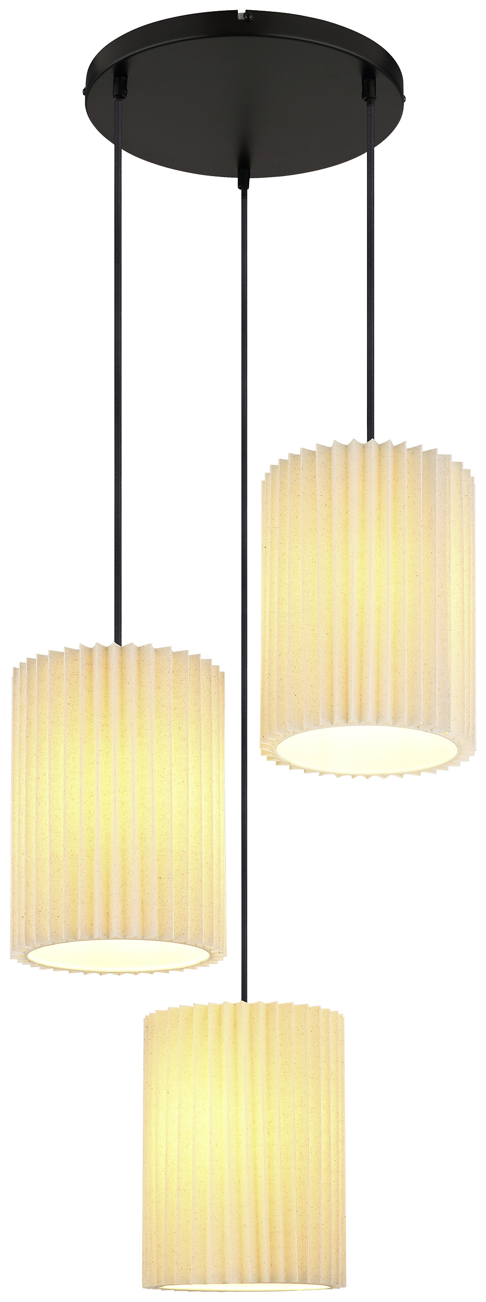 GLOBO Hängeleuchte natur mattschwarz schwarz Metall Textil H/D: ca. 120x46 cm E27 3 Brennstellen