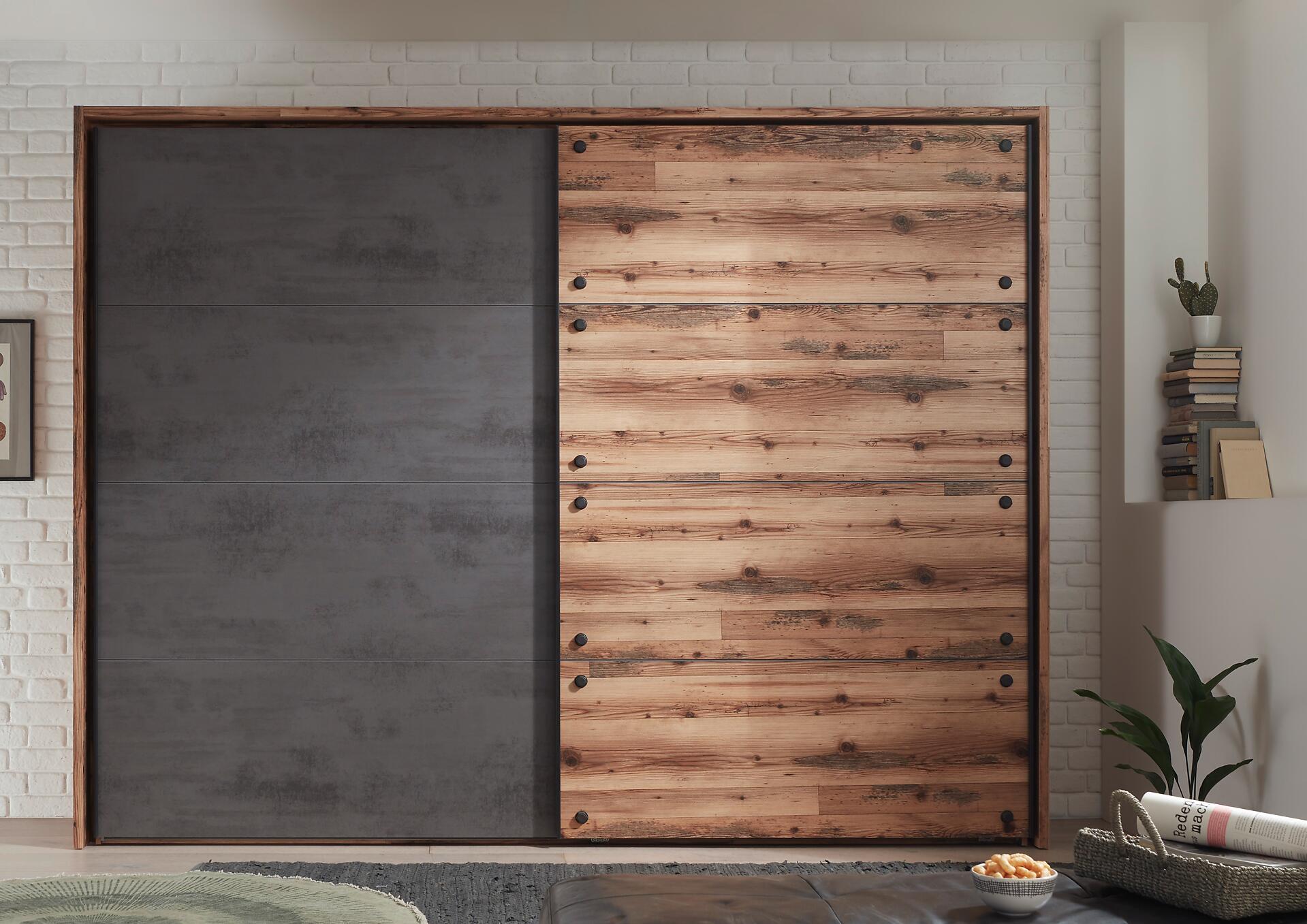 Schwebetürenschrank Dover Alpin Lodge Nachbildung Betonoxid Optik B/H/T: ca. 270x210x60 cm