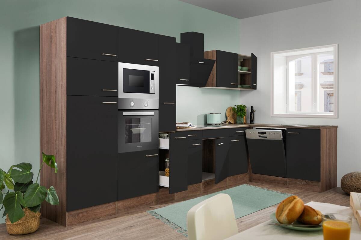 Respekta Winkelküche KBL370EYSMISGKE schwarz B/H/T: ca. 370x205x172 cm