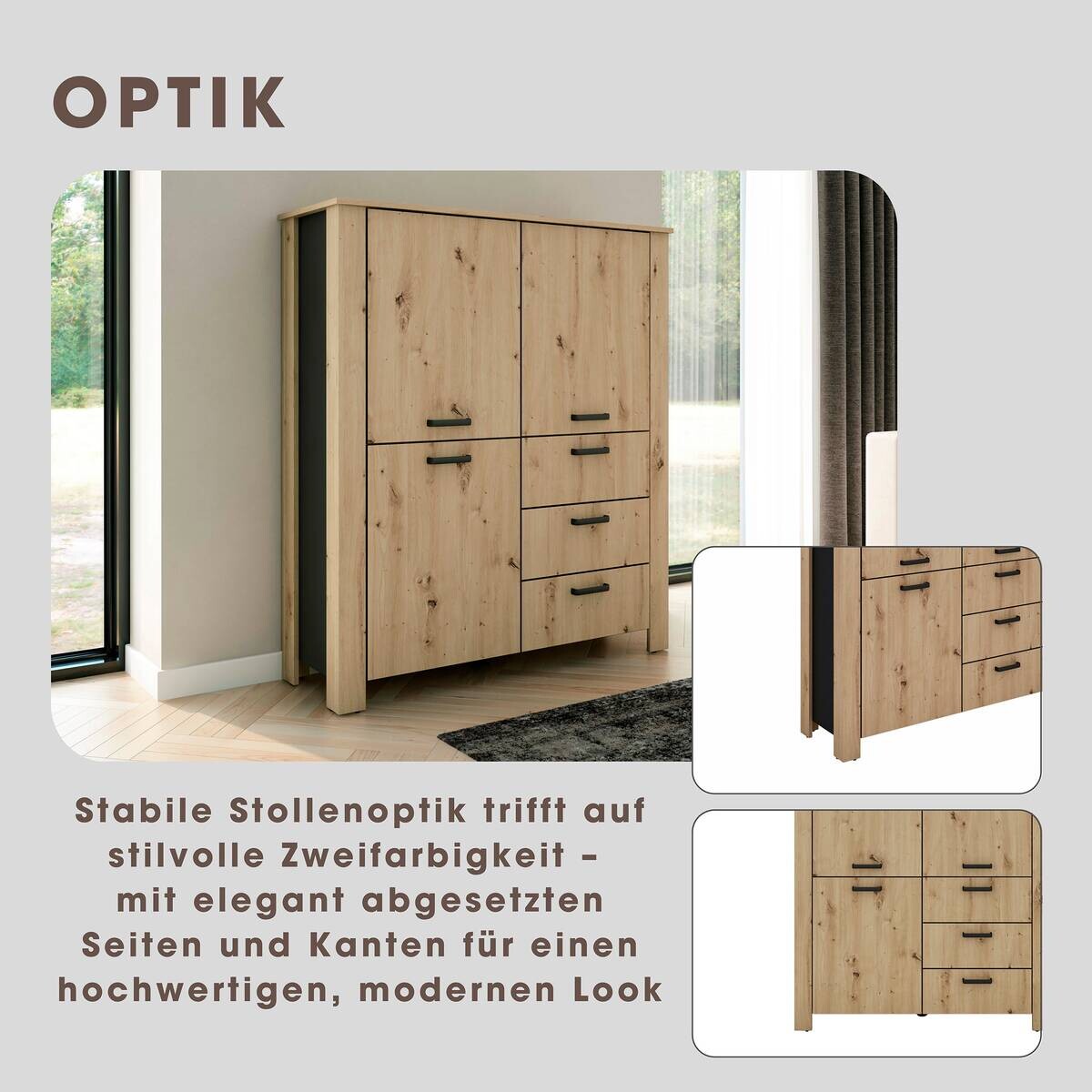 Highboard FARO Eiche schwarz B/H/T: ca. 120x137x40 cm