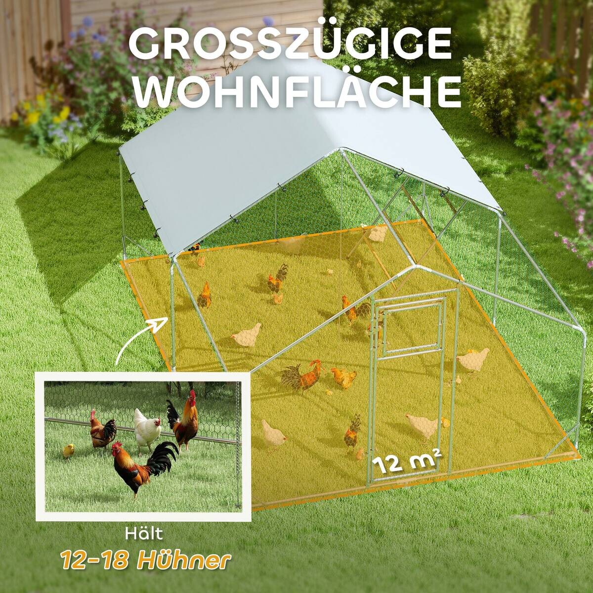 PawHut Hühnerstall silber Stahl B/H/L: ca. 400x195x300 cm