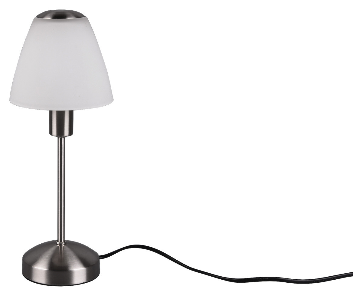 Reality Touch-Tischleuchte Rio nickel matt weiß Metall Glas H/D: ca. 35x13 cm E14 1 Brennstellen