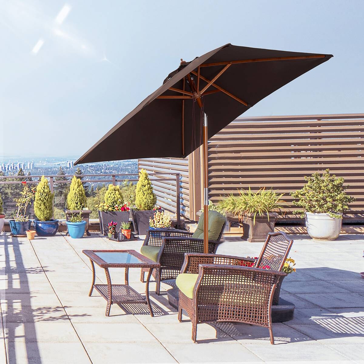 Outsunny Sonnenschirm kaffee Bambus B/H/L: ca. 150x230x200 cm