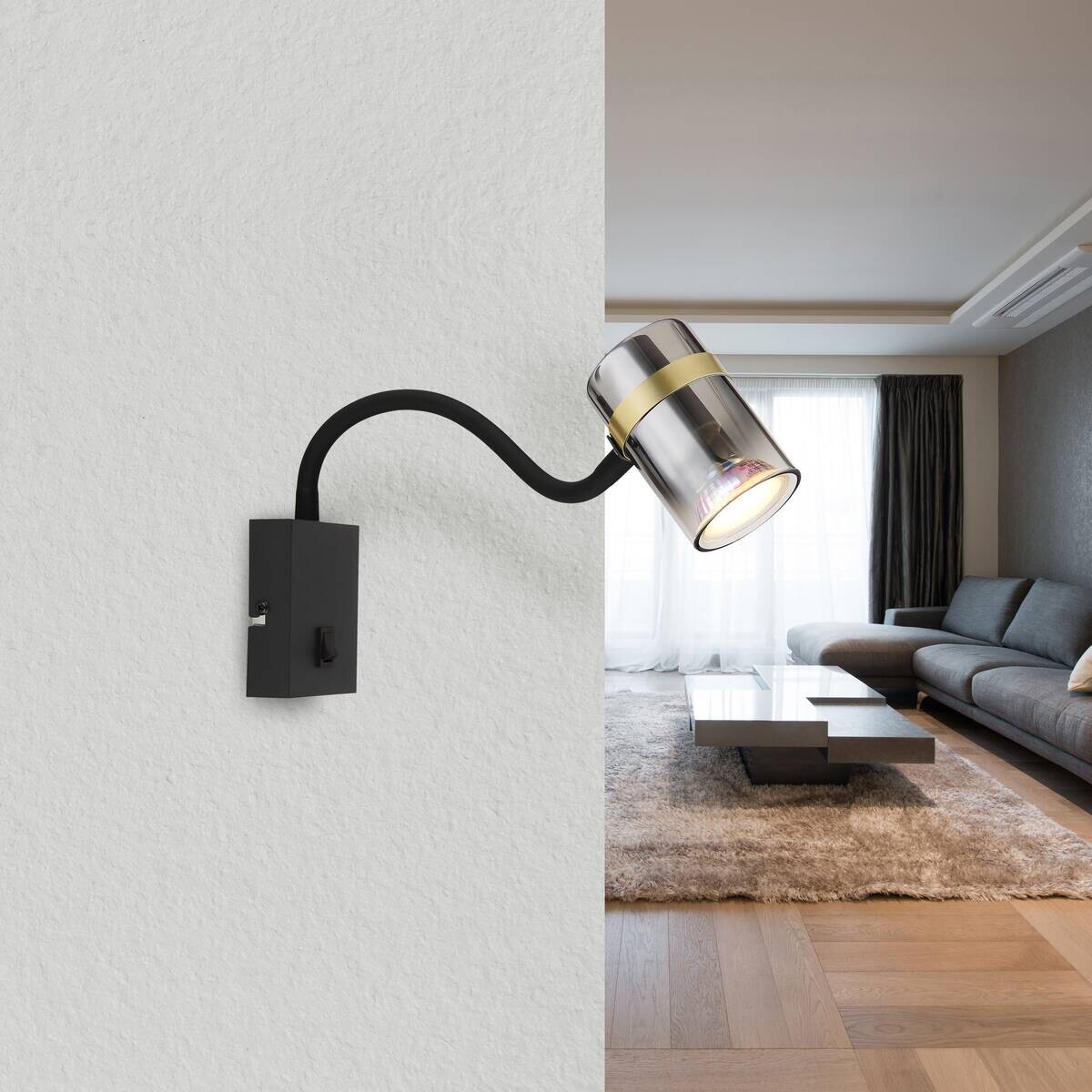 GLOBO Wandleuchte klar schwarz Metall B/H: ca. 7x40,5 cm GU10 1 Brennstellen