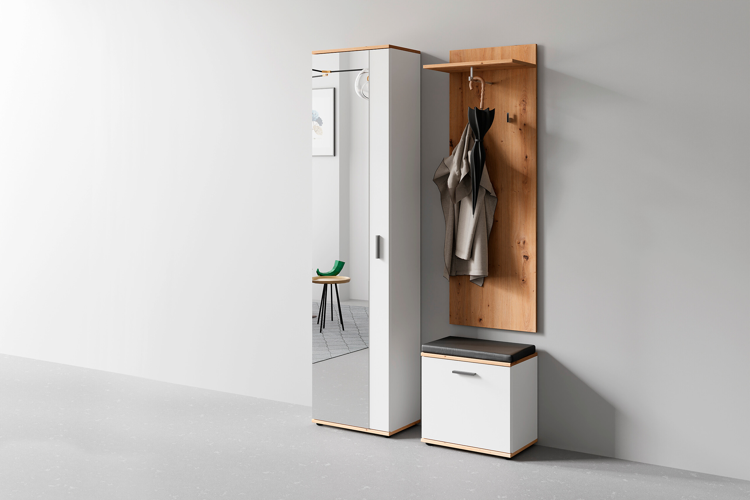 Garderobenset JAKOB Set 3-tlg. weiß Eiche