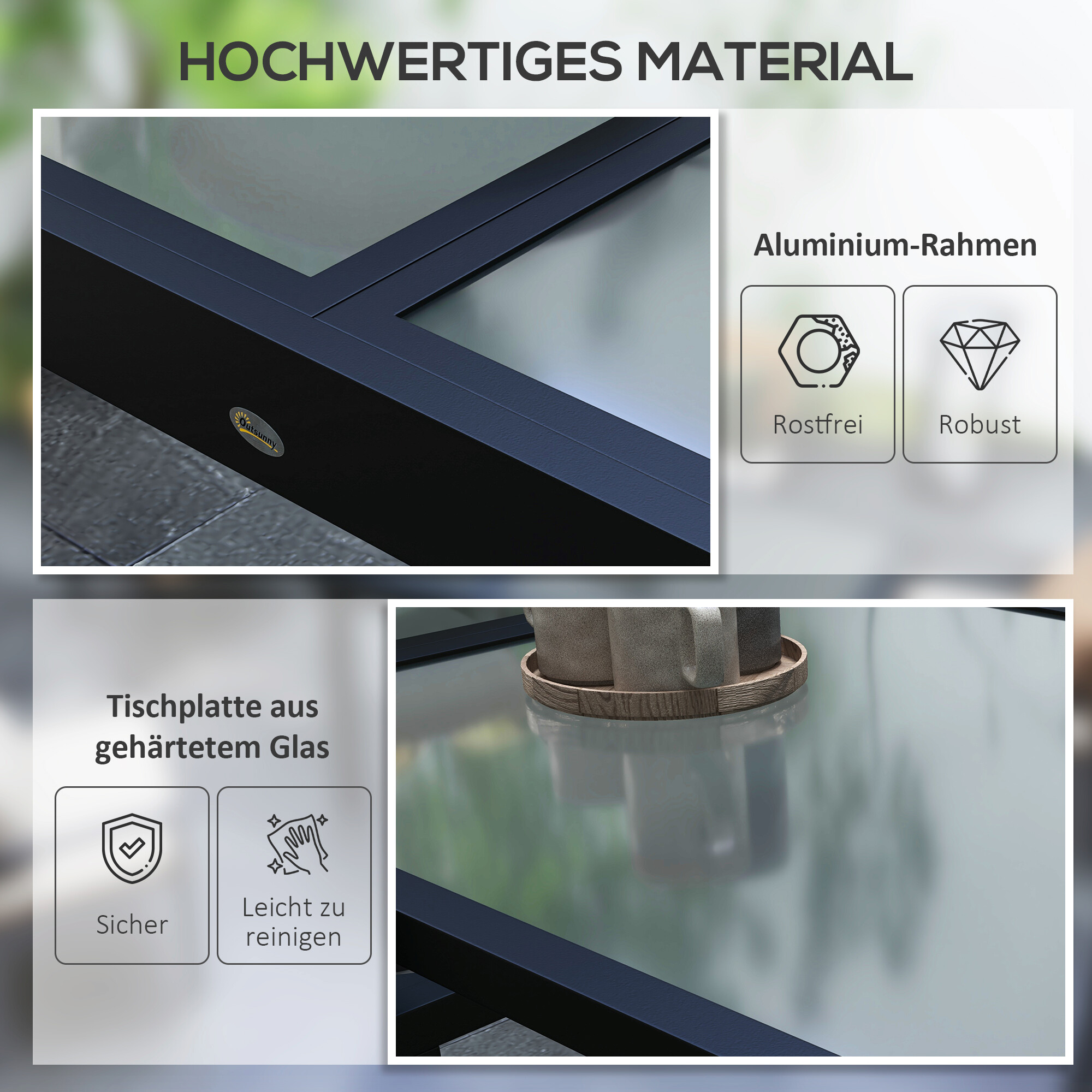 Outsunny Gartentisch schwarz Aluminium B/H/L: ca. 80x75x160 cm