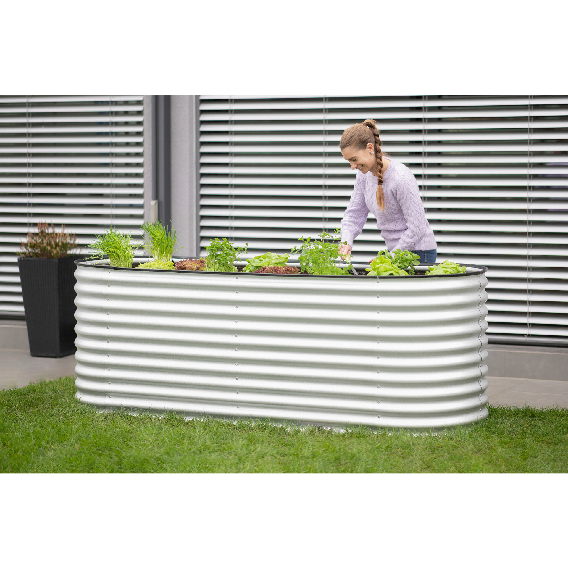 Westmann Hochbeet Oval silber Metall B/H/L: ca. 80x82x240 cm