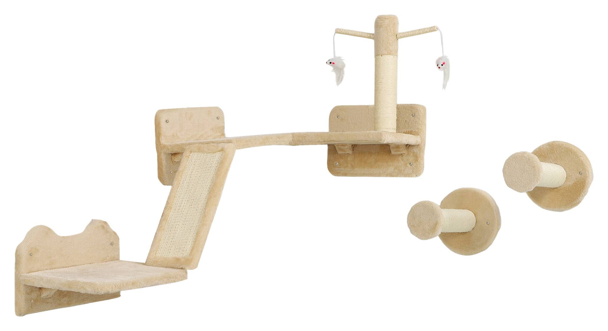 PawHut Katzen Kletterwand Set beige Plüsch B/H/L: ca. 56x73x110 cm