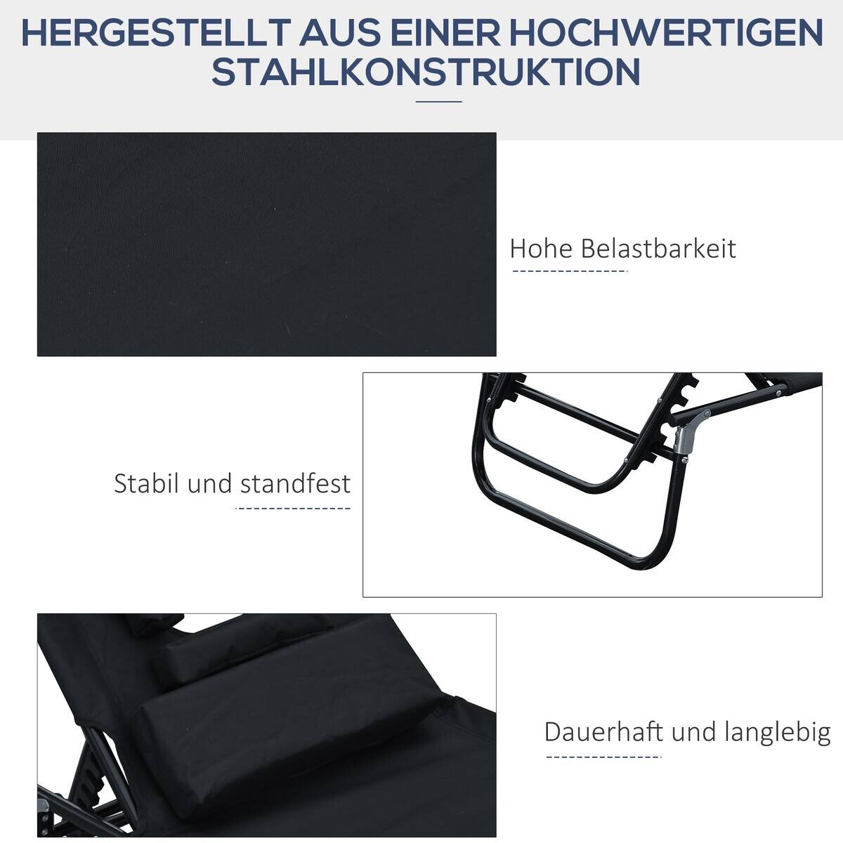 Outsunny Sonnenliege mit Lesefenster schwarz Stahlrohr B/H/L: ca. 28x56x190 cm