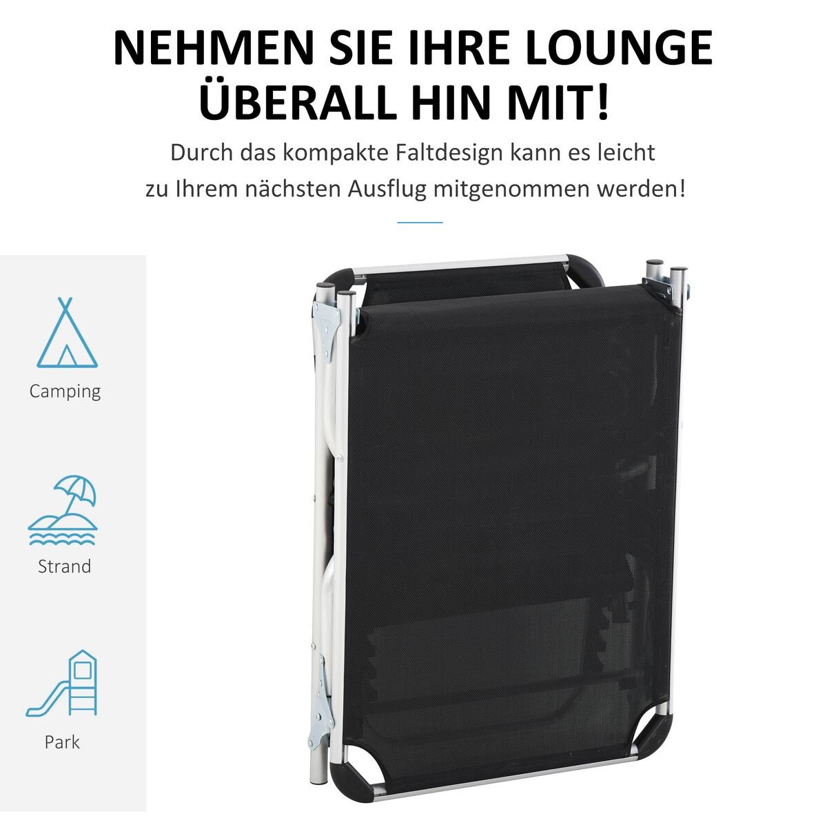 Outsunny Sonnenliege mit Kopfkissen schwarz Aluminium B/H/L: ca. 60x76x170 cm