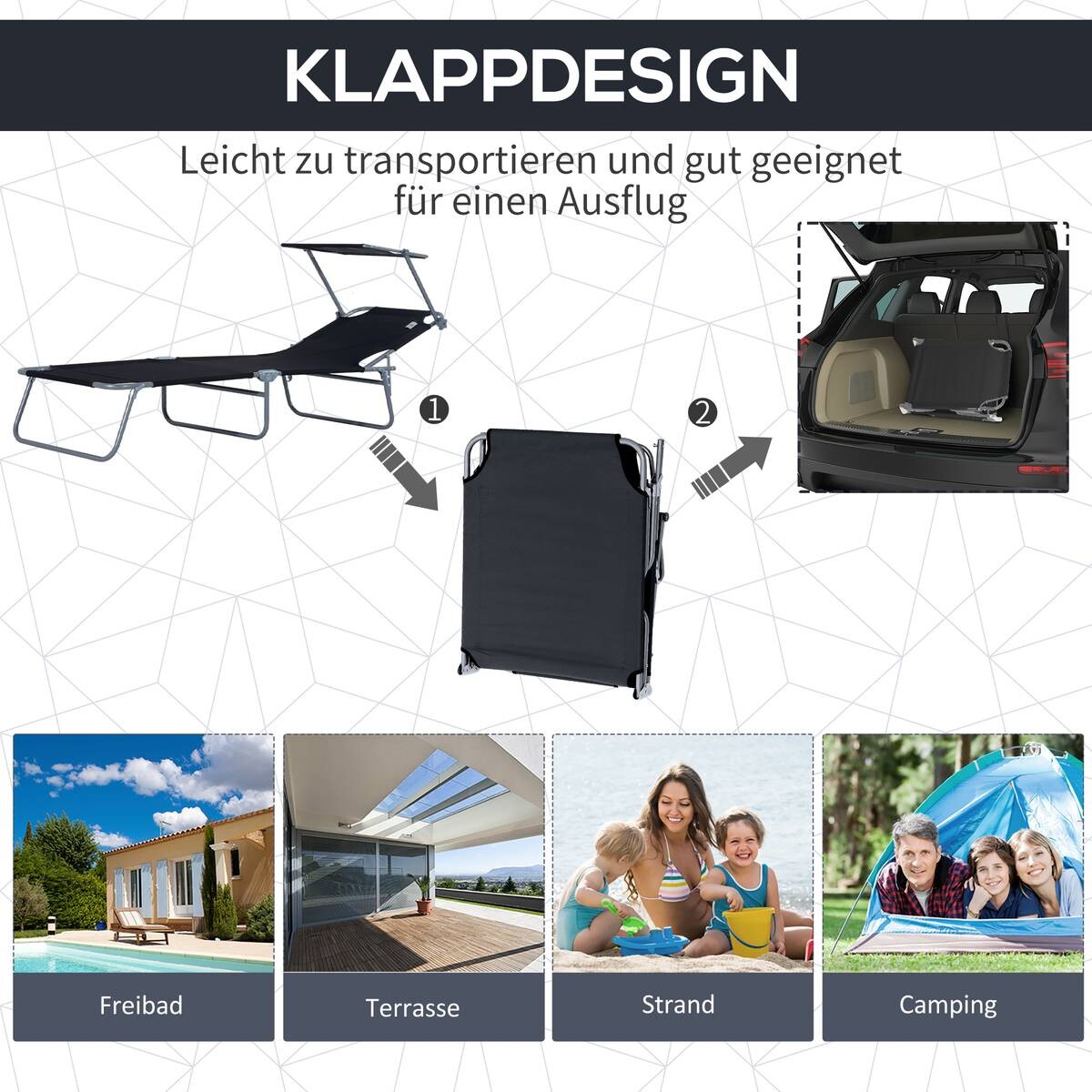 Outsunny Sonnenliege schwarz Stoff B/H/L: ca. 58x27x187 cm