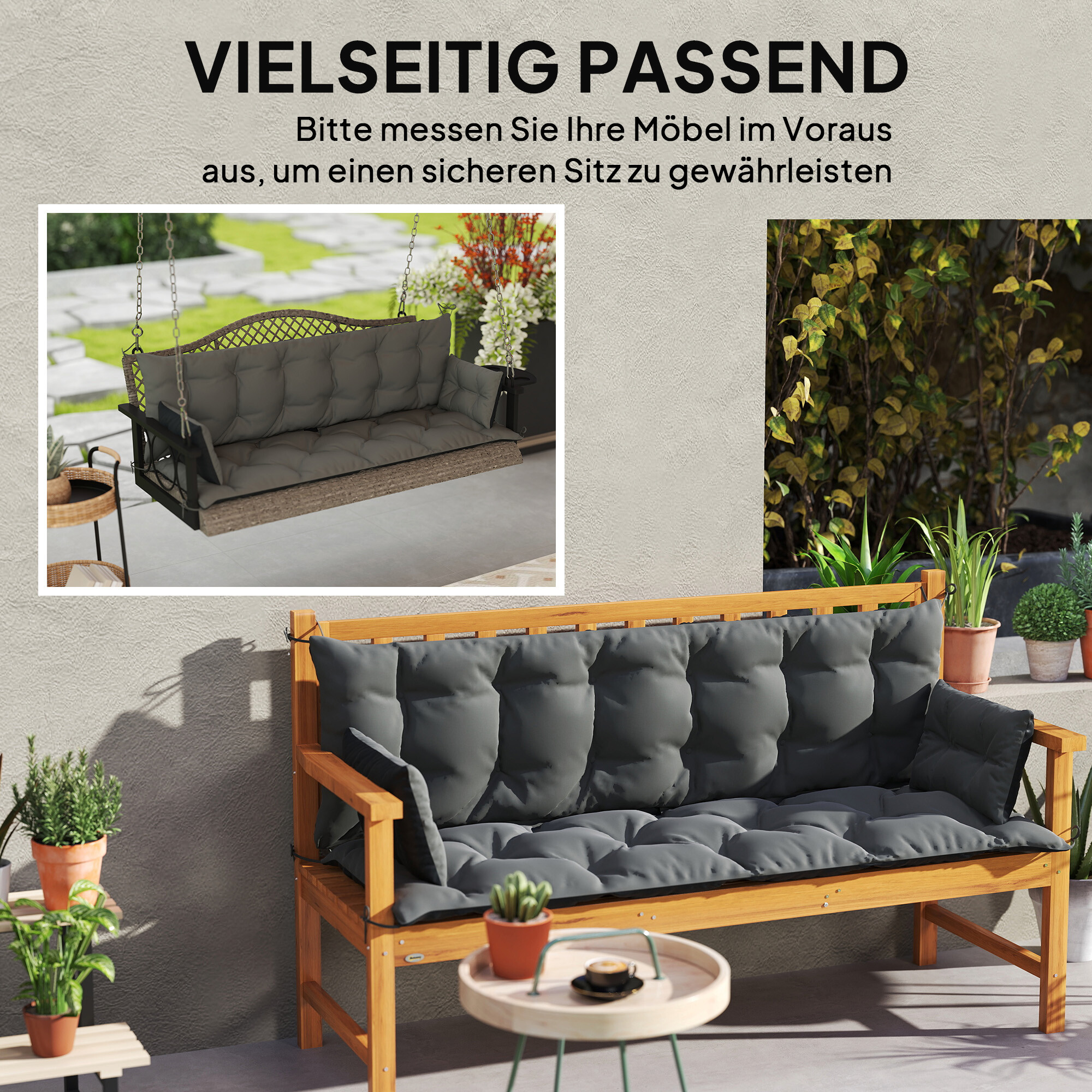 Outsunny Sitzkissen-Set schwarz Polyester B/H/L: ca. 110x8x180 cm