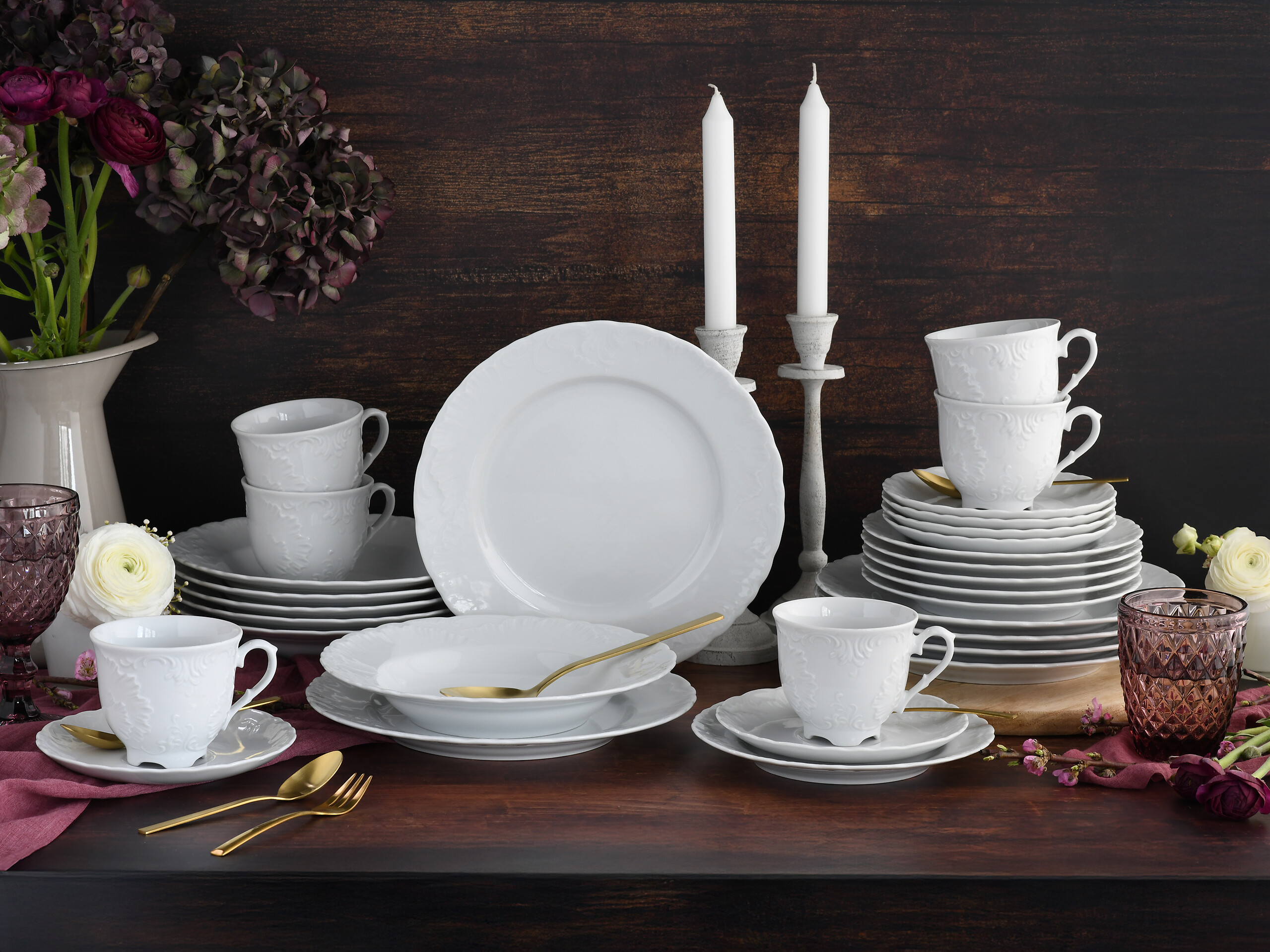 CreaTable Kombiservice Rokoko weiß Porzellan 30 tlg.