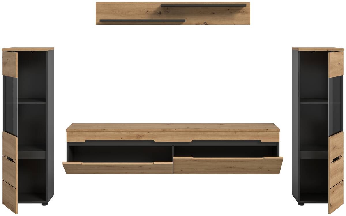 Wohnwand Canu basaltgrau Nachbildung Artisan Oak Nachbildung B/H/T: ca. 272x141x33 cm