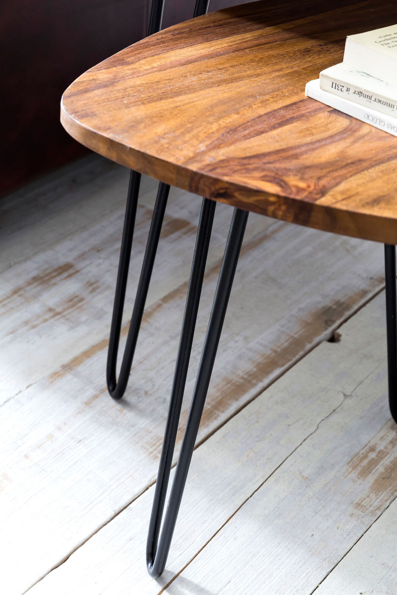 Beistelltisch 2er-Set natur schwarz Echtholz Eisen