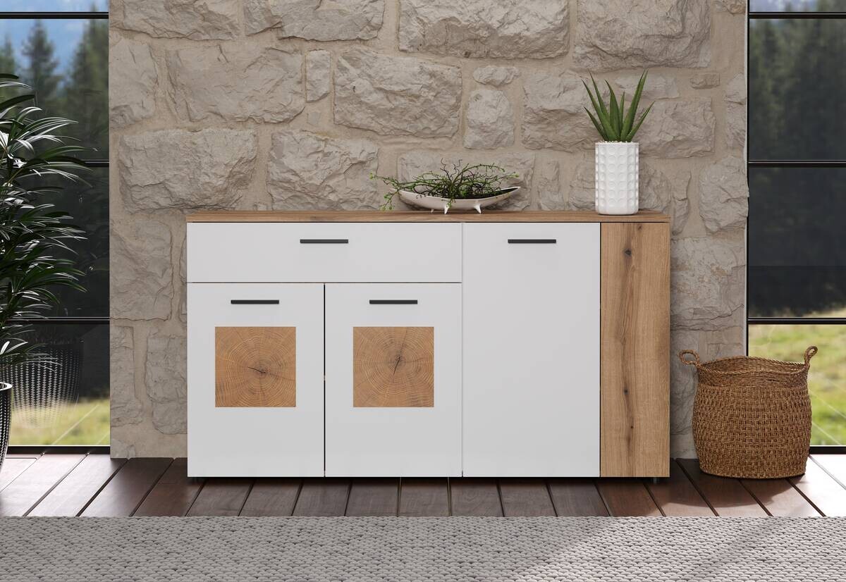 Sideboard Vitoria weiß Eiche Evoke Coast Nachbildung B/H/T: ca. 150x83x42 cm