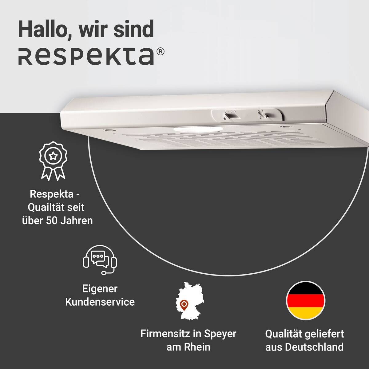 Respekta Dunstabzugshaube DH620WL weiß Edelstahl B/H/T: ca. 60x7,6x47 cm