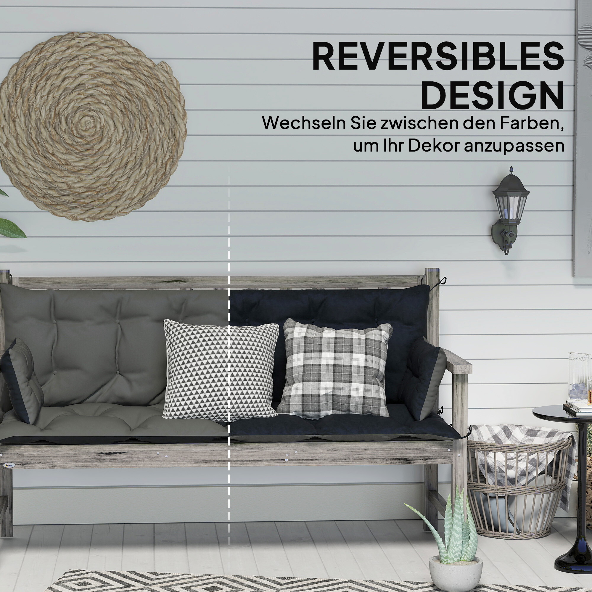 Outsunny Sitzkissen-Set schwarz Polyester B/H/L: ca. 110x8x180 cm