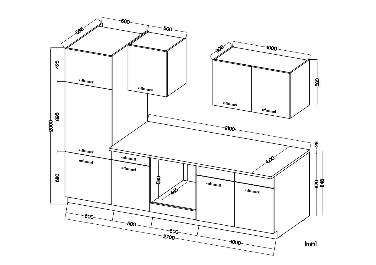 Küchenblock Fox II Cashmere Eiche Nachbildung B/H/T: ca. 270x200x60 cm