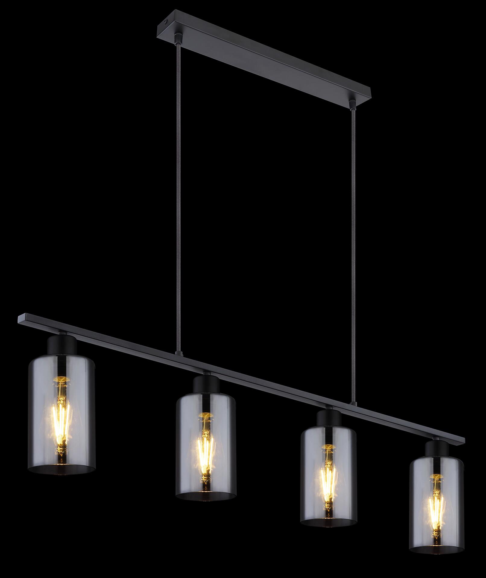 GLOBO Pendelleuchte Hadera schwarz Rauch Metall Glas B/H/L: ca. 10x120x98 cm E27 4 Brennstellen