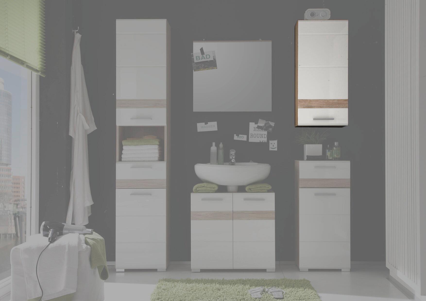 Badhängeschrank Set One Eiche San-Remo Nachbildung weiß Hochglanz B/H/T: ca. 37x77x24 cm