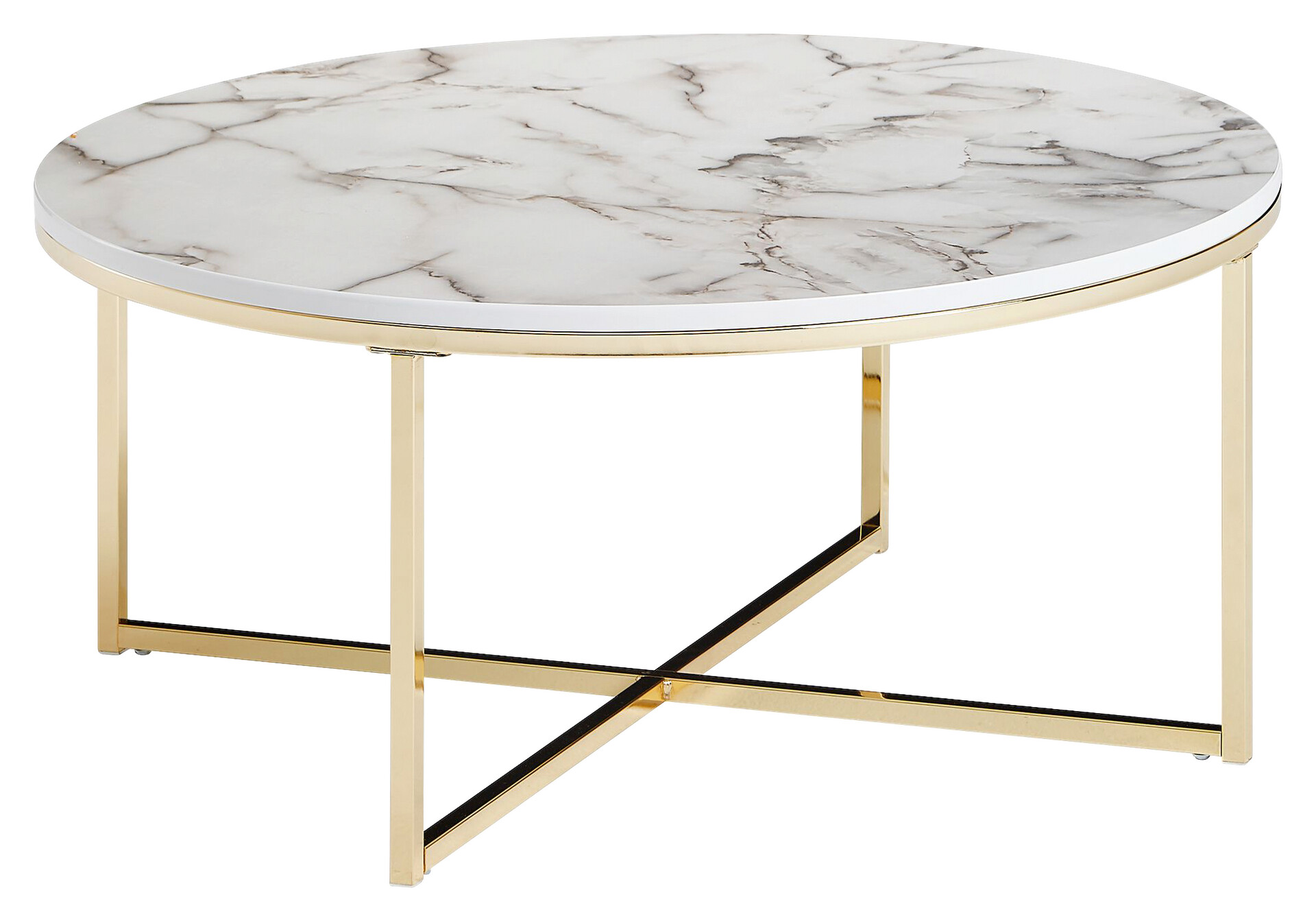 Wohnling Couchtisch weiß Marmor gold MDF Stahl B/H/T: ca. 80x35x80 cm