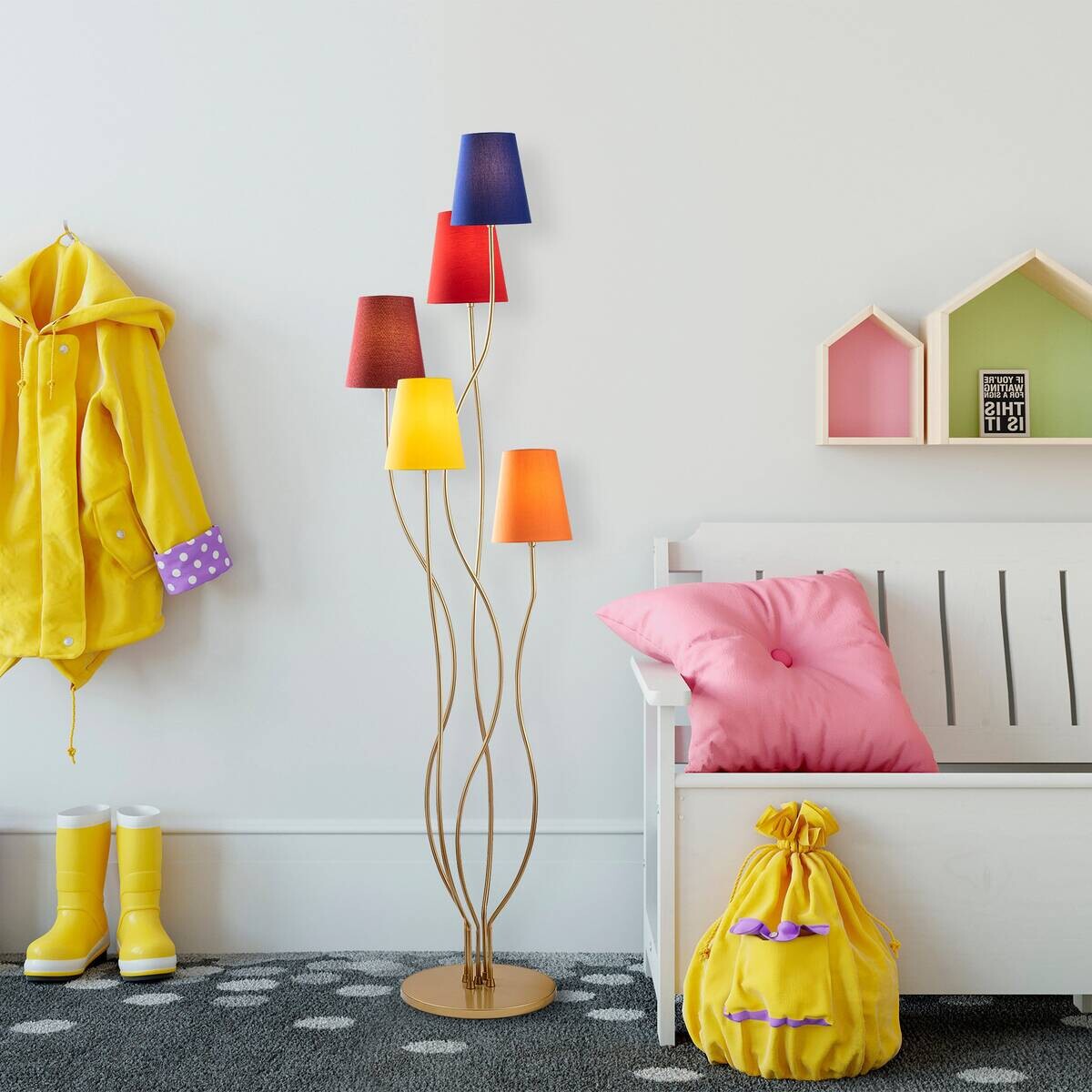 Opviq Stehleuchte mehrfarbig Metall B/H/T/L/D: ca. 44x160x44x44x44 cm E14 5 Brennstellen