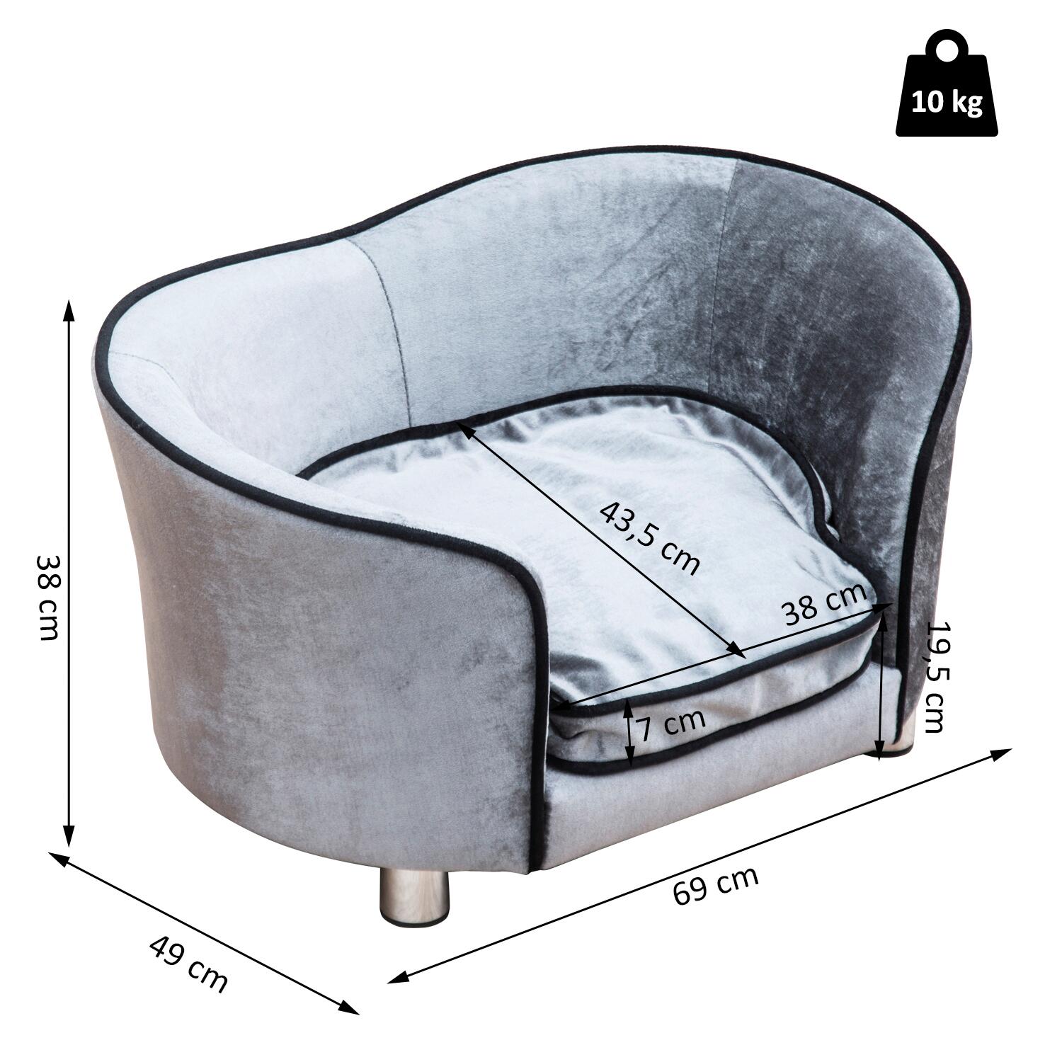 PawHut Hundecouch hellgrau Holz B/H/L: ca. 49x38x69 cm