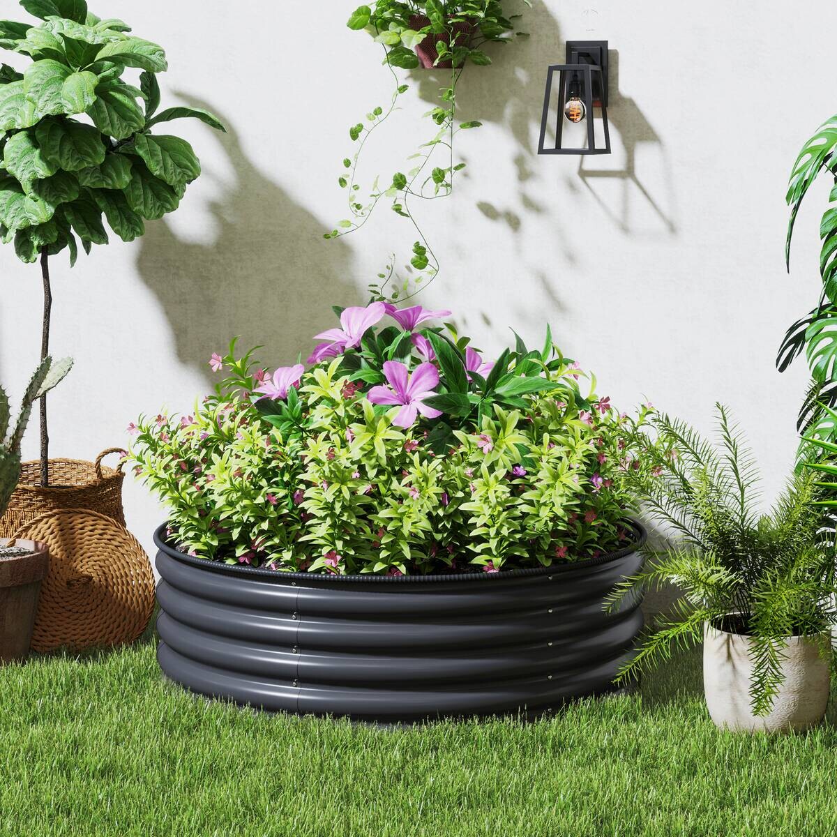 Outsunny Hochbeet dunkelgrau Stahl B/H/L: ca. 120x43x120 cm