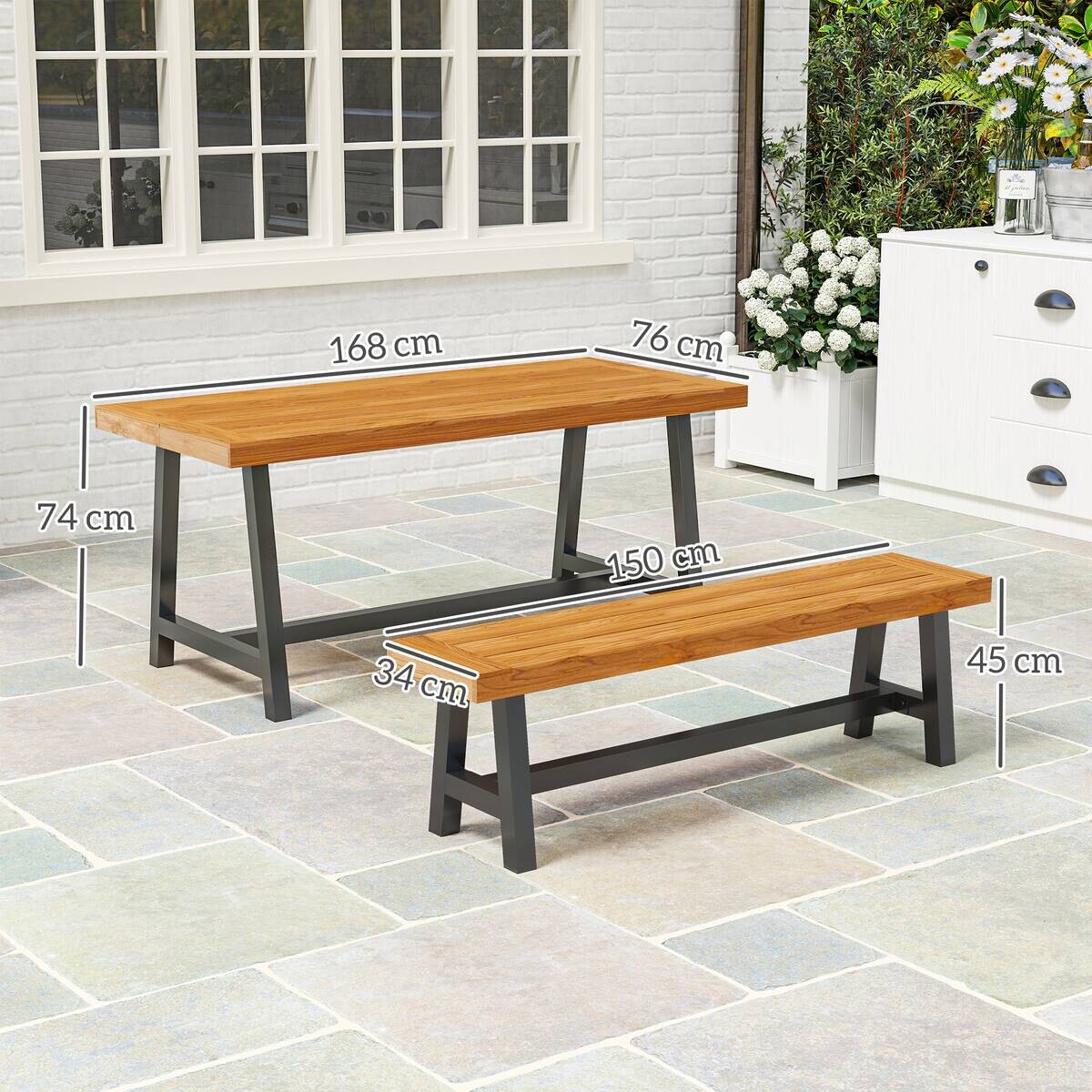 Outsunny Sitzgruppe taupe Stahl B/H/L: ca. 76x74x168 cm