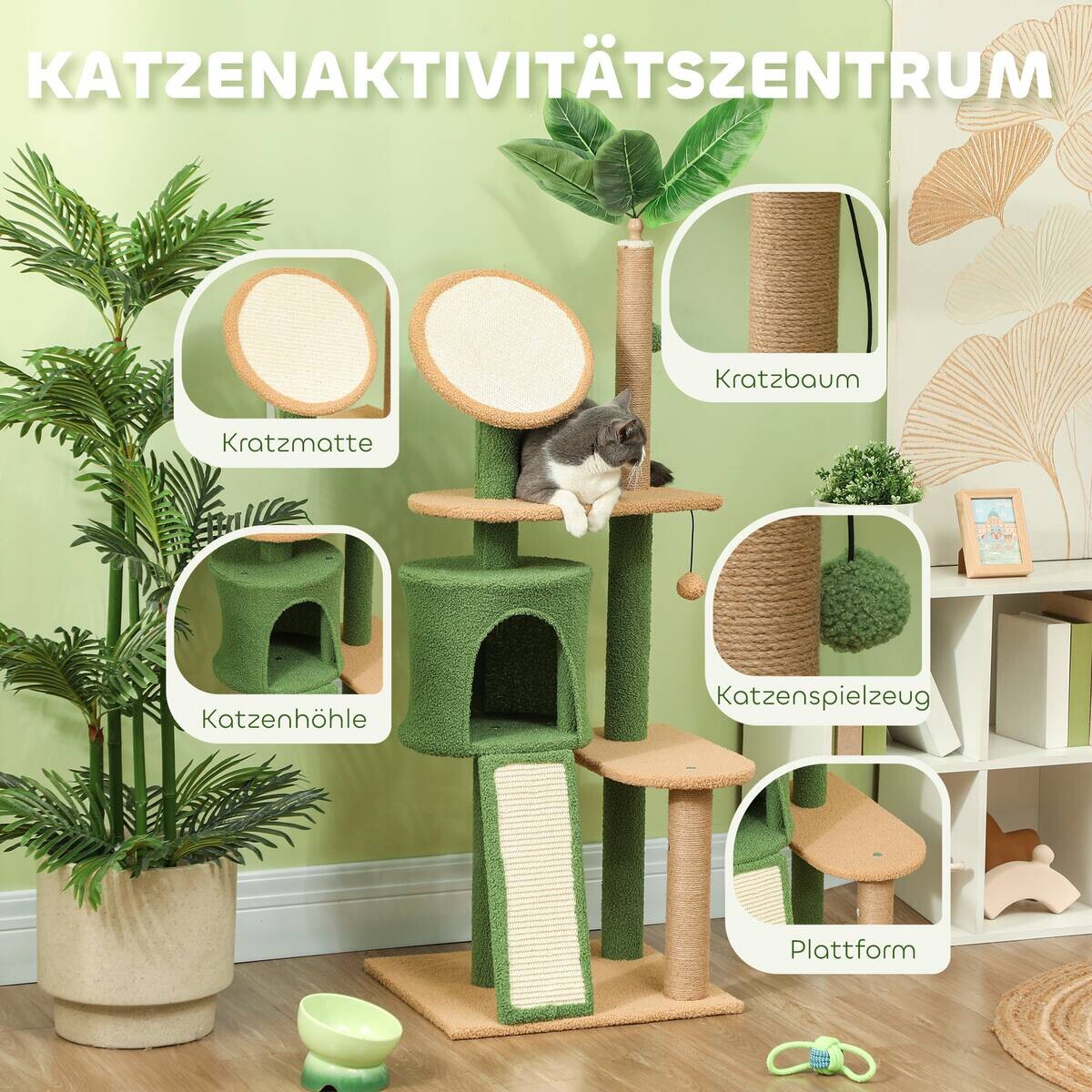 PawHut Kratzbaum grün Polyester B/H/L: ca. 44x139x48 cm