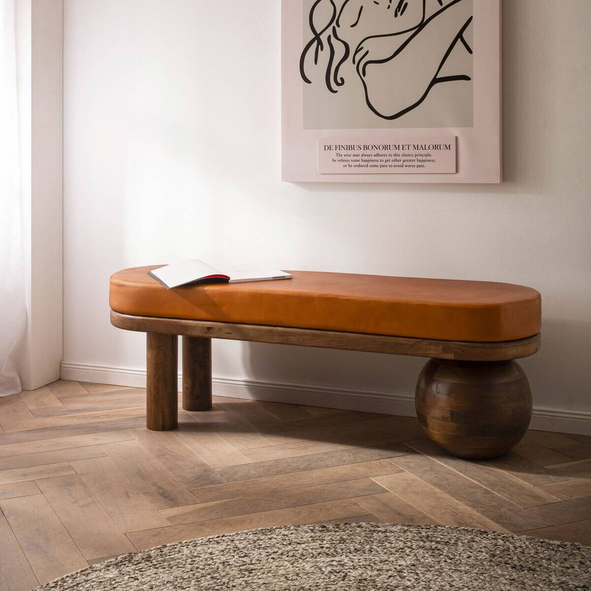 Sitzbank braun Mango Leder B/H/T: ca. 140x47x40 cm