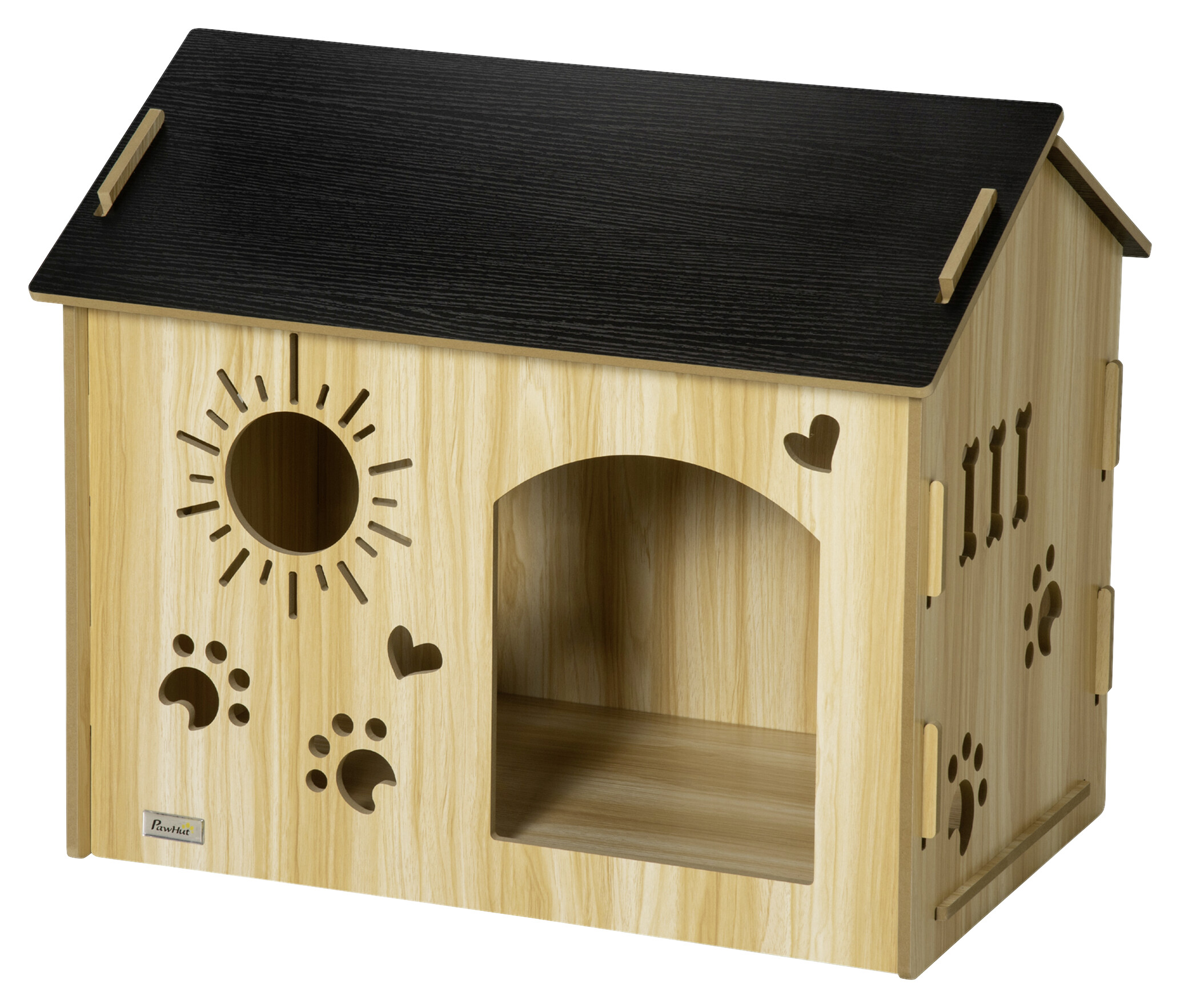 PawHut Hundehütte Eiche MDF B/H/L: ca. 50x58,5x69 cm