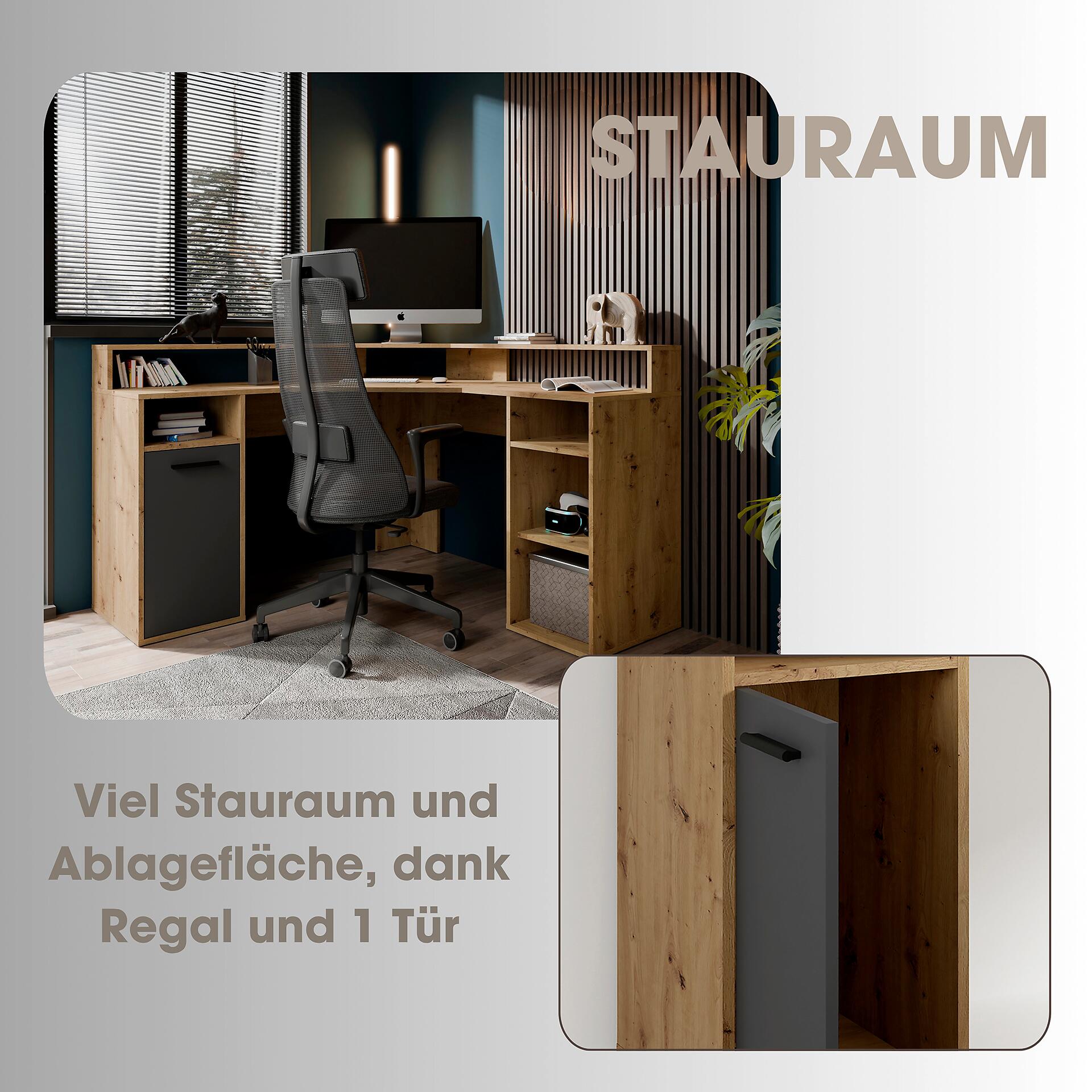 Eckschreibtisch FOX Eiche anthrazit B/H/T: ca. 139x90,8x139 cm