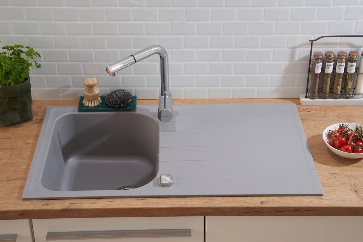 Respekta Einbauspüle Orlando 86 x 50 G Beton grau Granitverbundmaterial B/H/T: ca. 86x20,9x50 cm