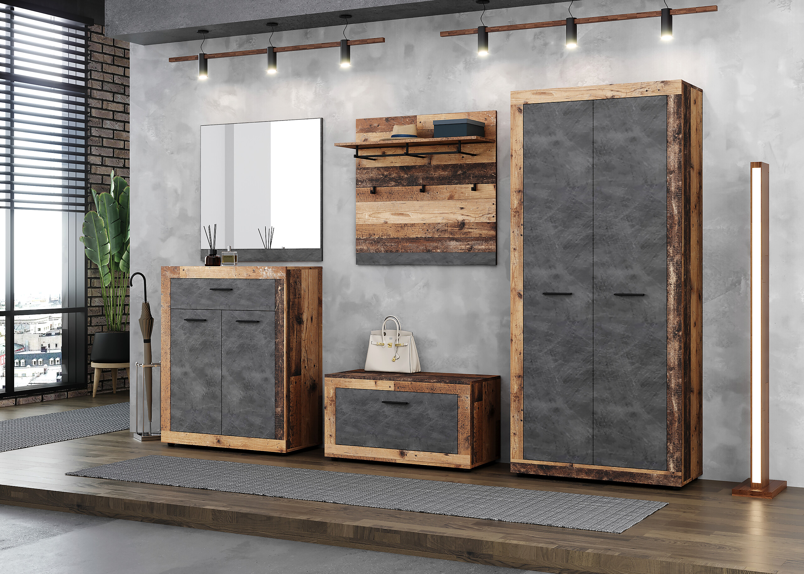 Schuhschrank LUNA 2 Eiche Matera Nachbildung Beton Optik B/H/T: ca. 88,9x48x40 cm Schuhschrank LUNA 2 Eiche Matera Nachbildung Beton Optik B/H/T: ca. 88,9x48x40 cm