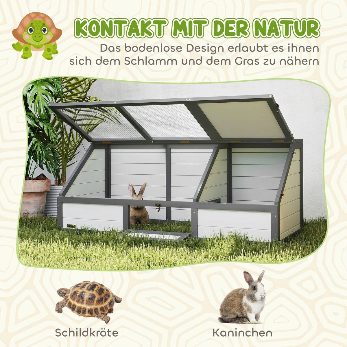 PawHut Schildkrötenhaus weiß Holz B/H/L: ca. 55x50x120 cm