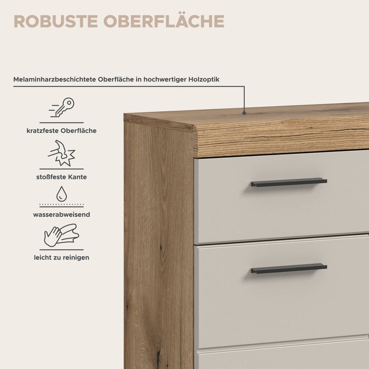 Badhochschrank Scout Evoke Oak Nachbildung Kaschmirgrau Nachbildung B/H/T: ca. 74x88x31 cm